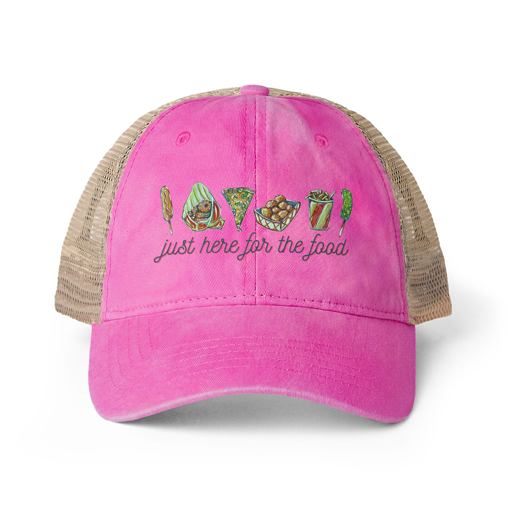 "Just Here for the Food" State Fair Women's Washed Mesh-Back Cap