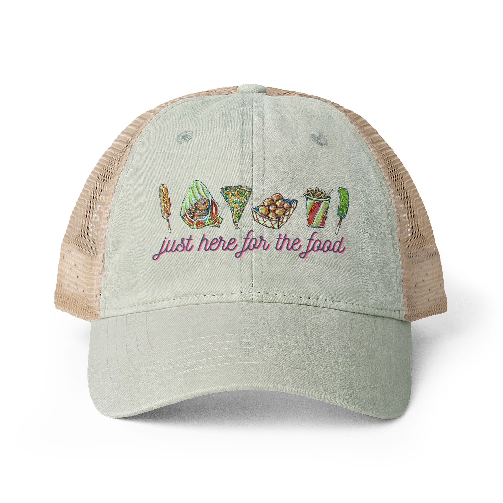 "Just Here for the Food" State Fair Women's Washed Mesh-Back Cap