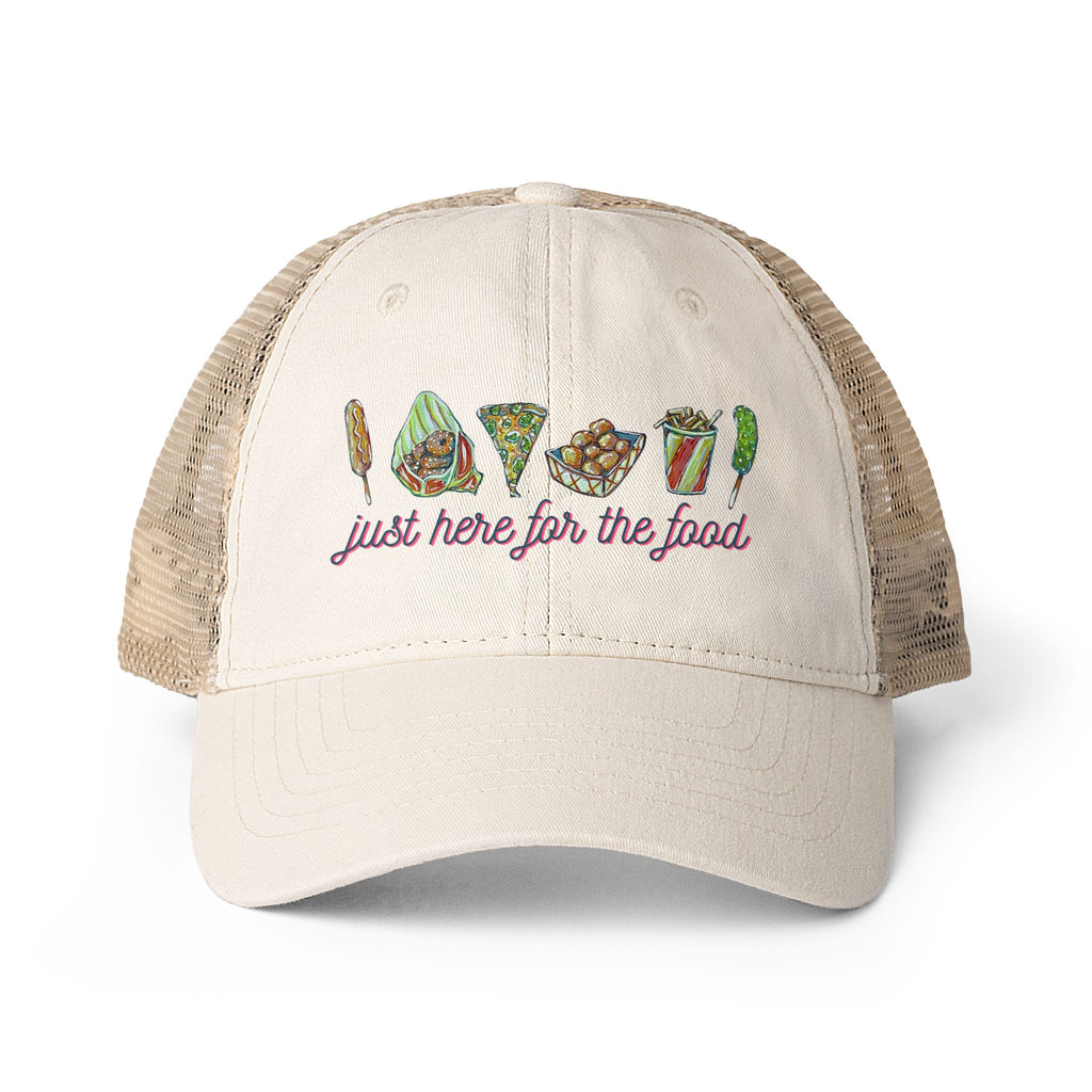 "Just Here for the Food" State Fair Women's Washed Mesh-Back Cap