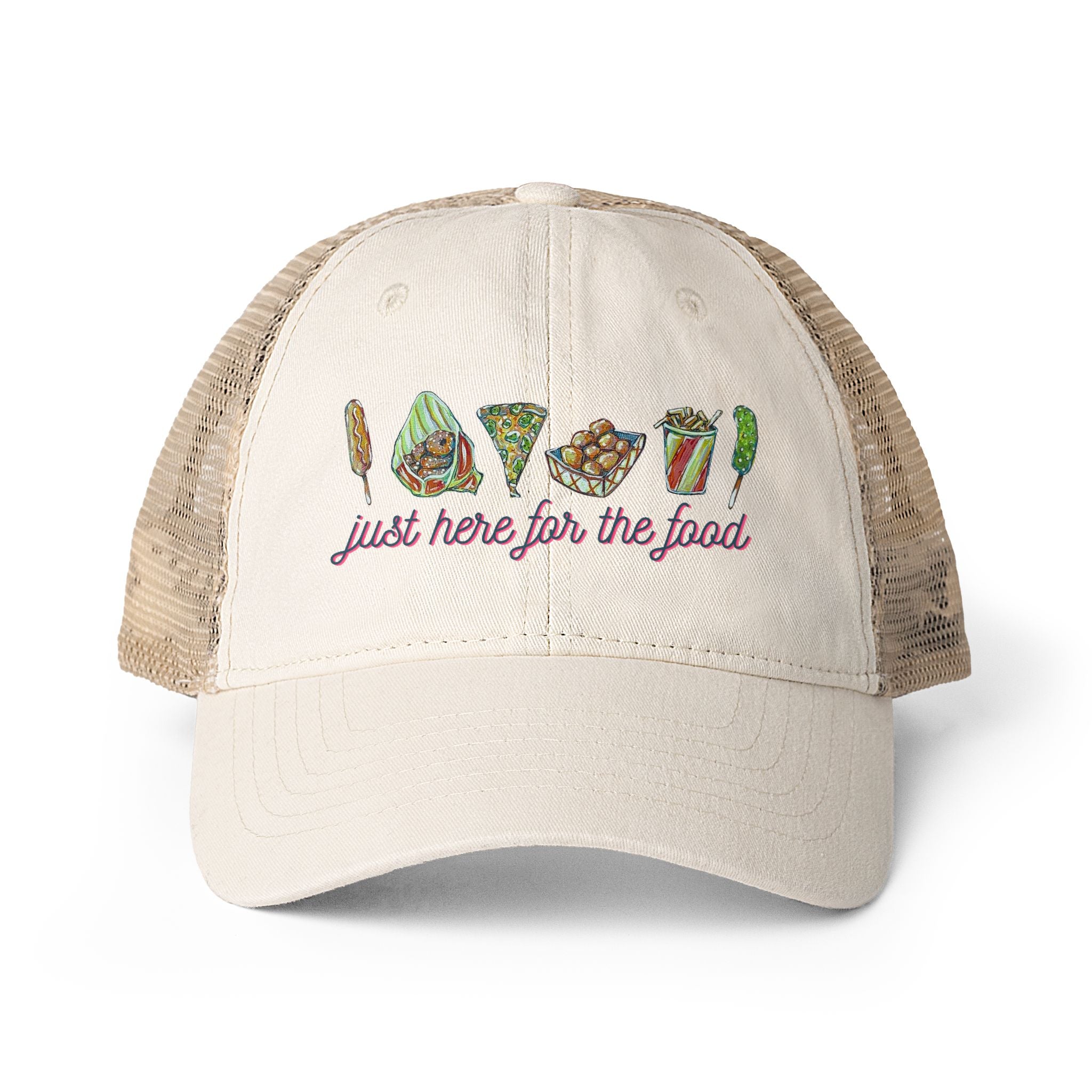 "Just Here for the Food" State Fair Women's Washed Mesh-Back Cap