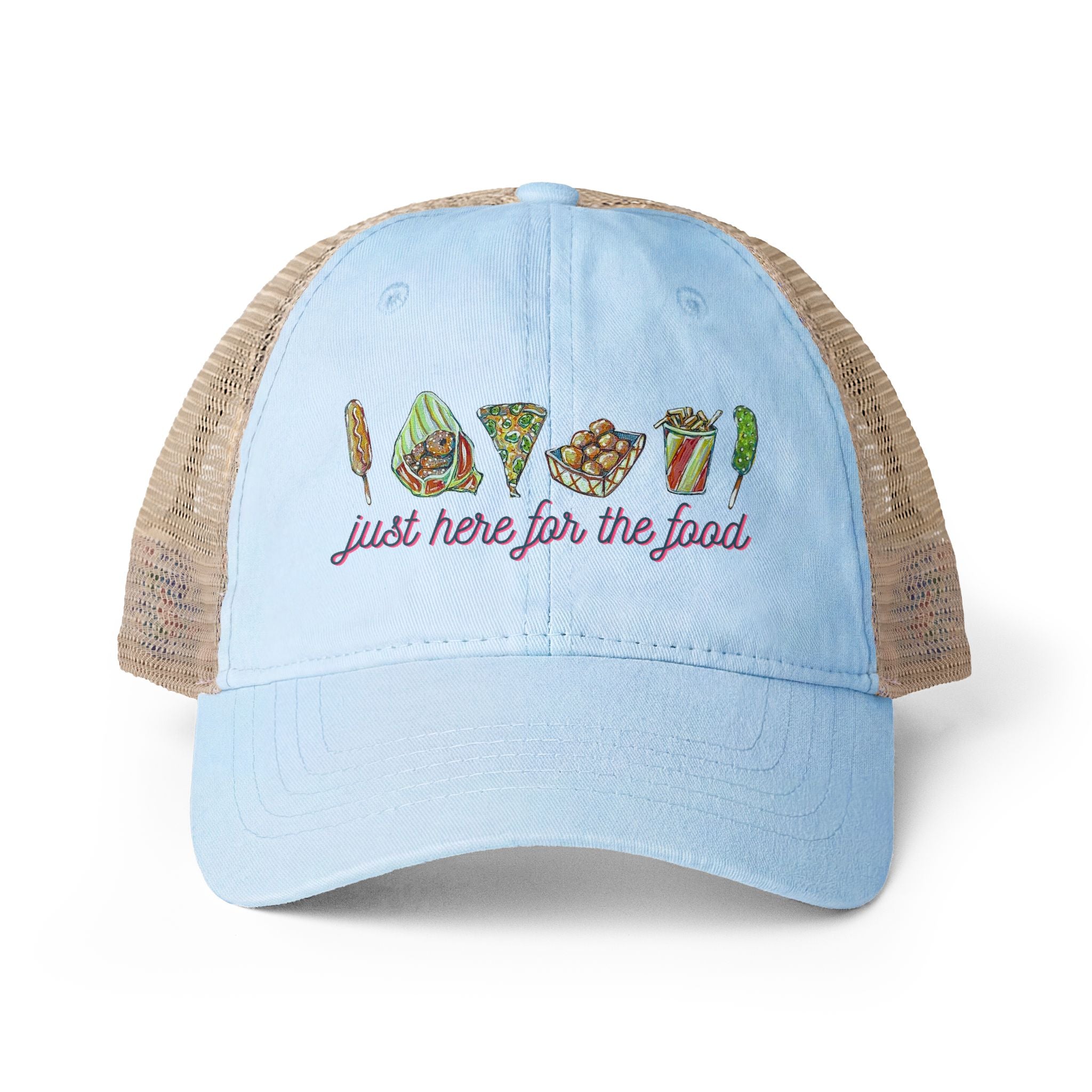 "Just Here for the Food" State Fair Women's Washed Mesh-Back Cap