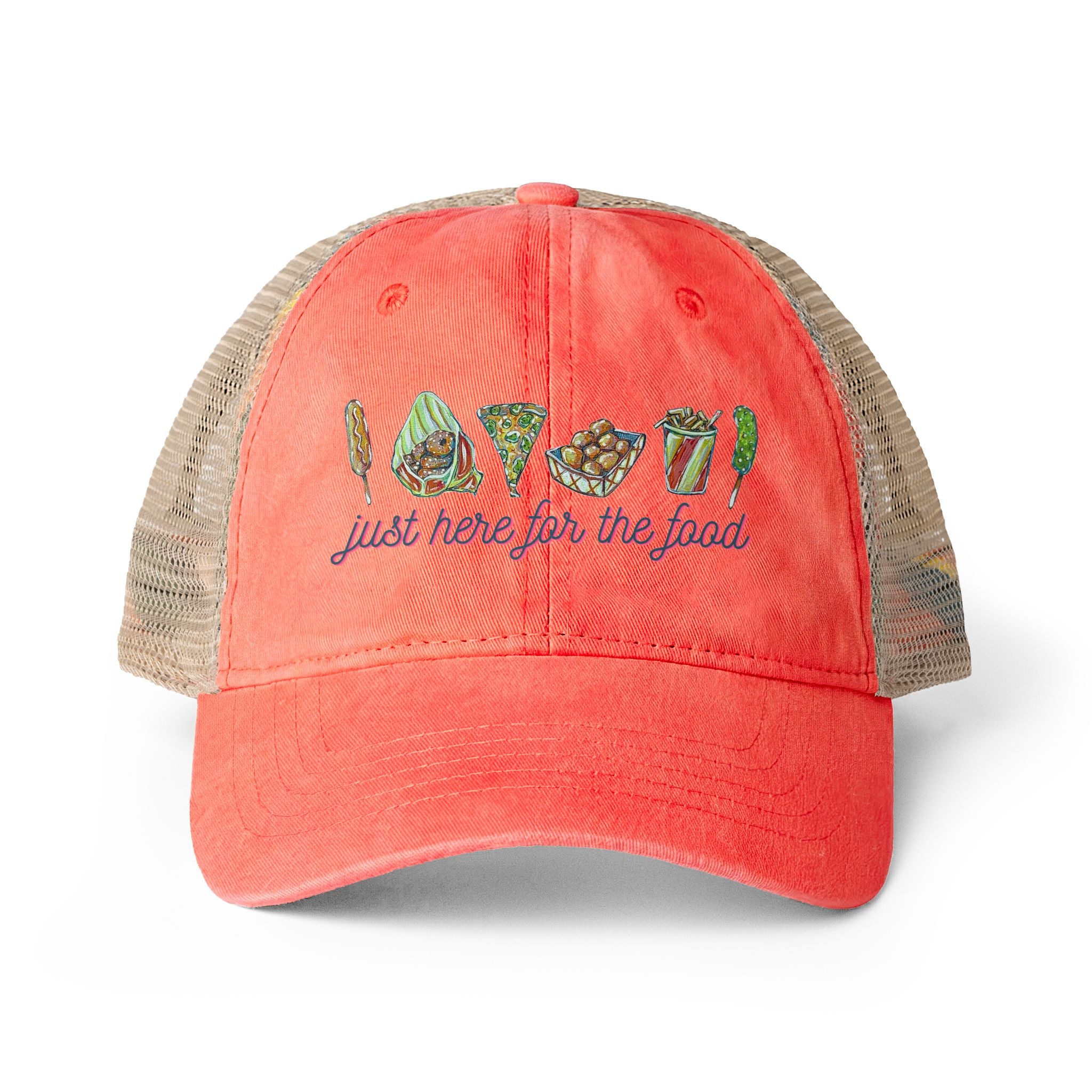 "Just Here for the Food" State Fair Women's Washed Mesh-Back Cap