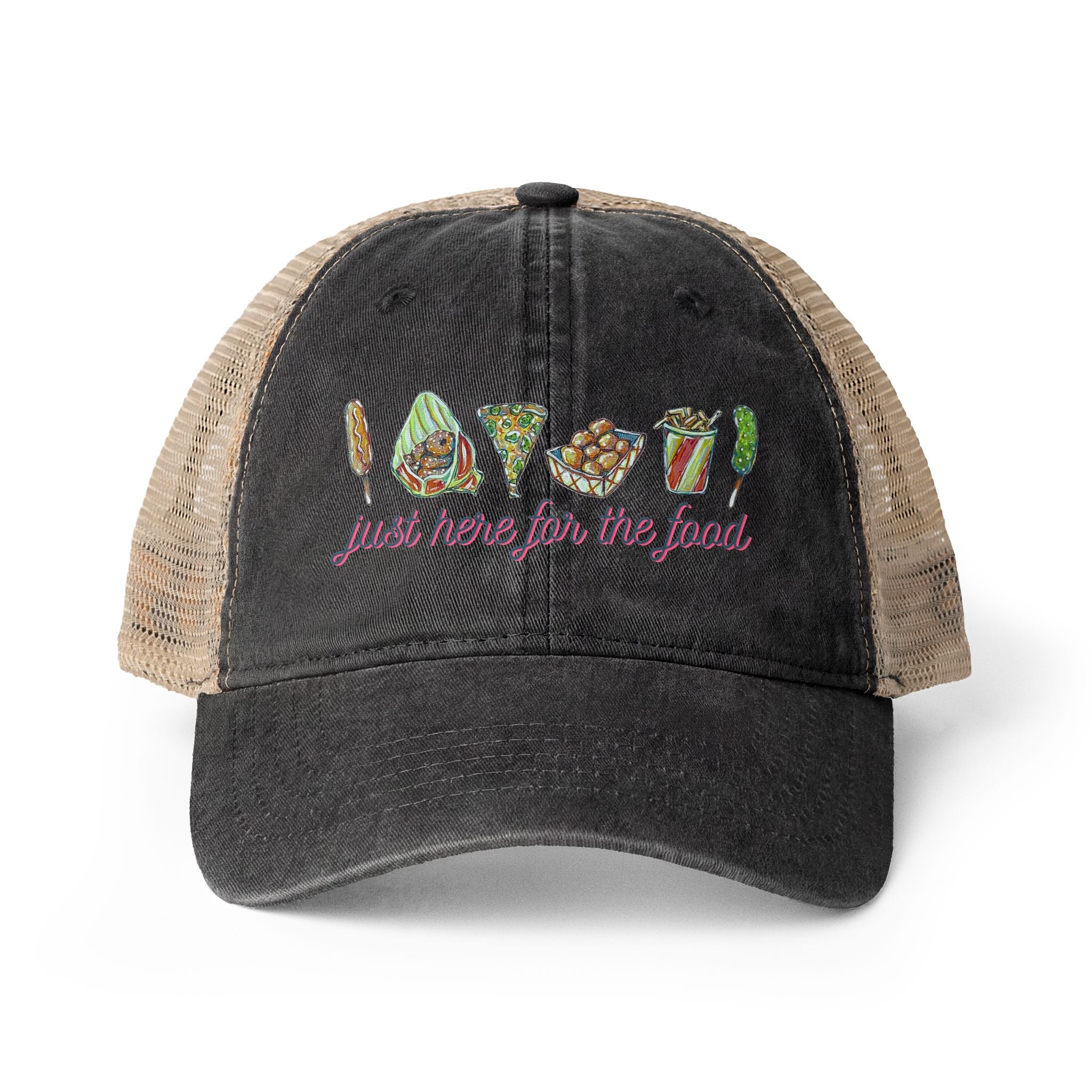 "Just Here for the Food" State Fair Women's Washed Mesh-Back Cap
