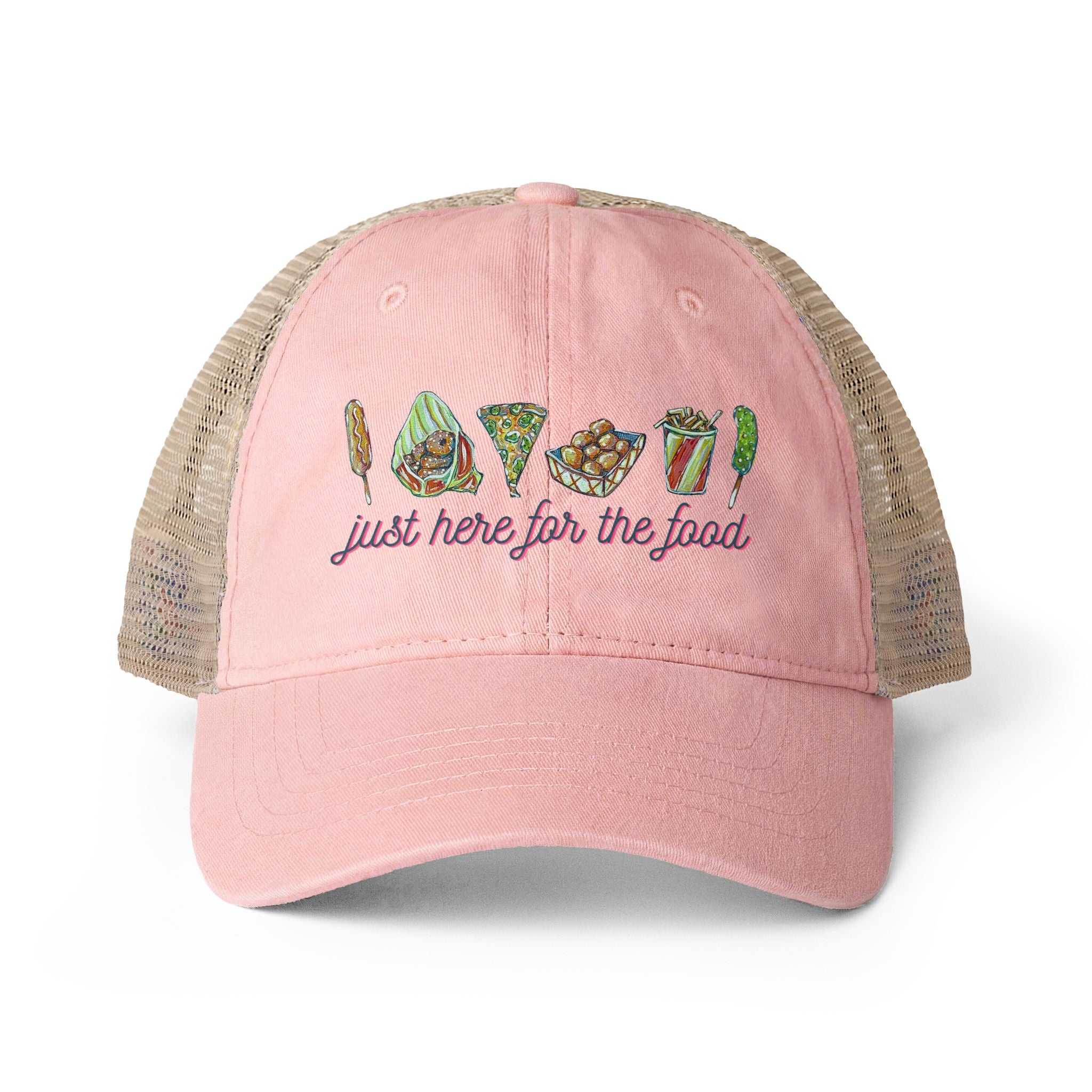 "Just Here for the Food" State Fair Women's Washed Mesh-Back Cap